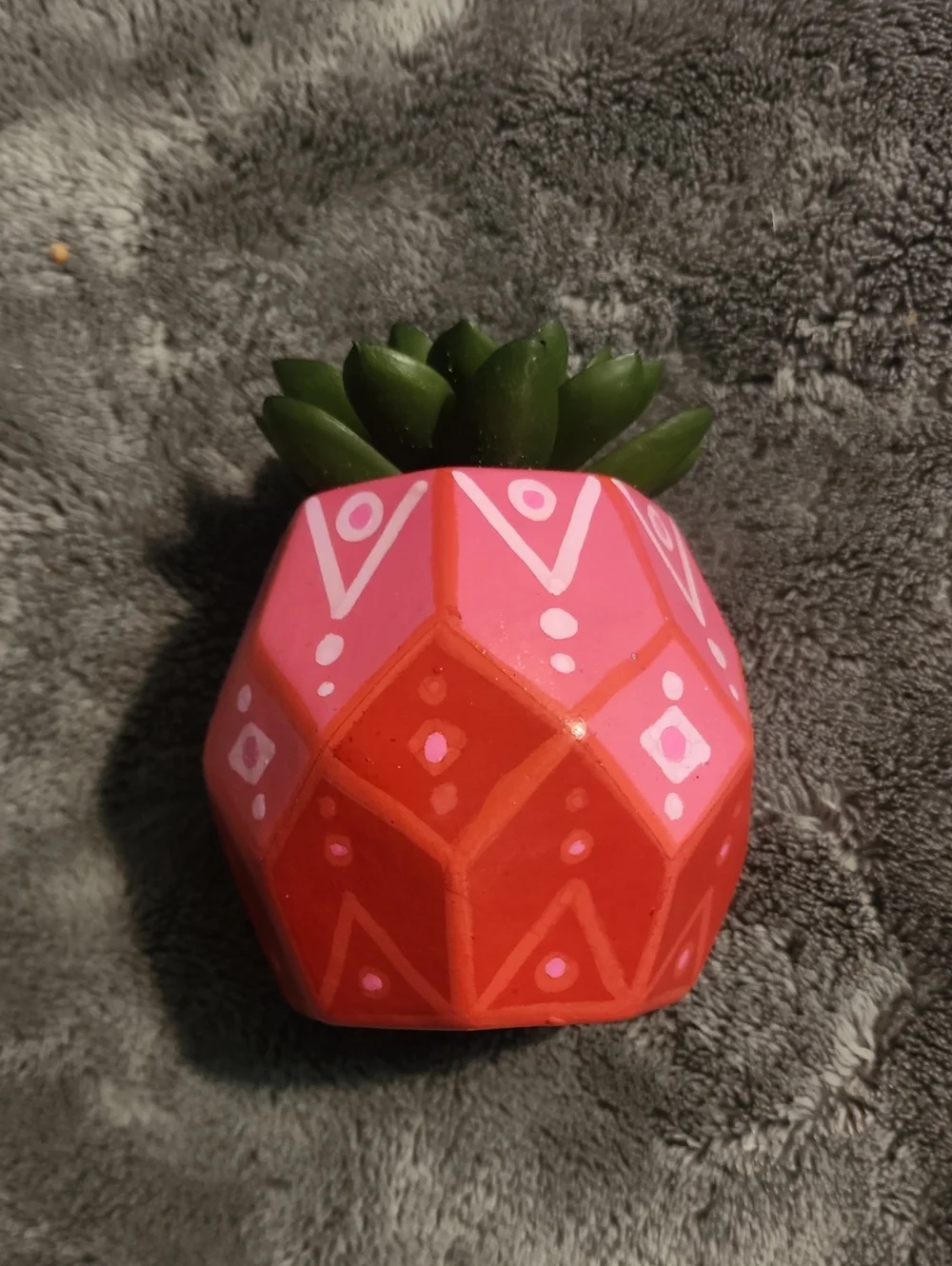 Hand Painted Pot, with fake plant!